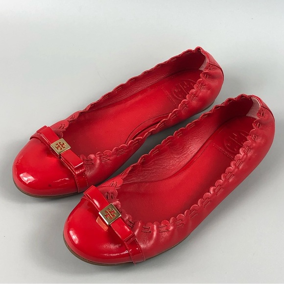 Tory Burch Romy Red Leather Round Toe Ballet Flats Size 7M - Picture 3 of 8